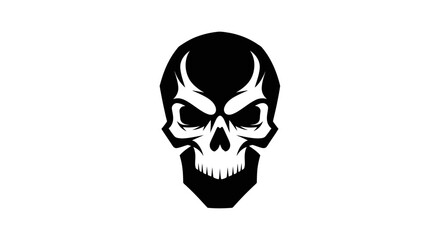 Bold black skull illustration on white background for design concepts