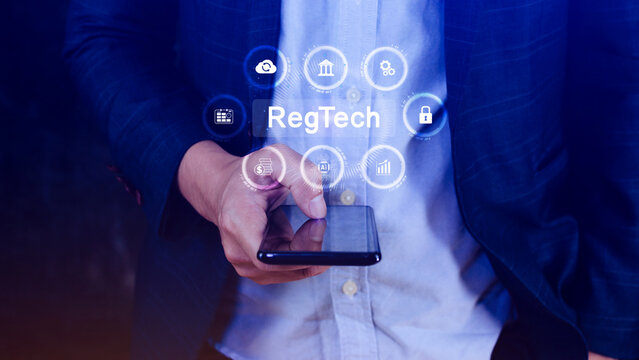 Regtech, Regulatory technology concept, management of regulatory processes with financial industry through technology, Regulatory monitoring, reporting and compliance, Machine learning tech.