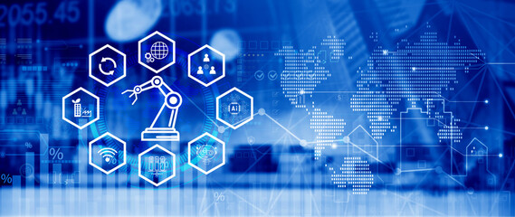 Smart industry, automation and optimisation concept on virtual. Business and modern technology concept, Future of manufacturing innovation. not ai