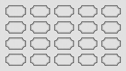 Set of twenty vintage empty label shape outline design element on light gray background