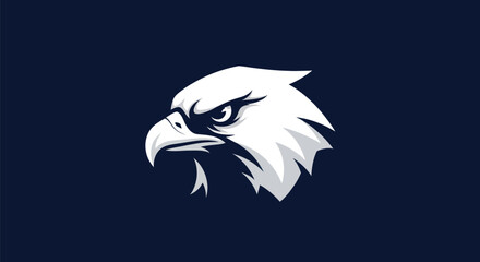Bold eagle head icon on dark blue background for logo design elements