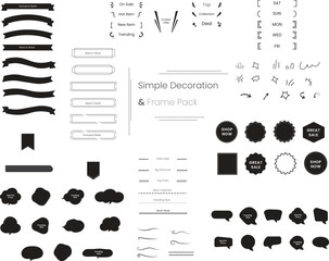 Set of Minimalist Design Materials Including Frames, Banners, Speech Balloons, Decorative Elements, and Backgrounds