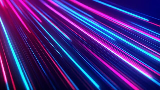A vibrant abstract image showcasing parallel neon streaks of pink and blue, with a dark background
