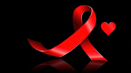 Red Awareness Ribbon with Heart Health Public Welfare Promotion Design Material
