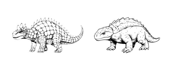 Detailed sketches of two unique dinosaurs showcasing distinct features and textures