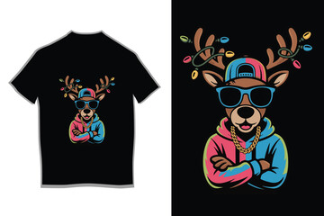Cool Reindeer in Sunglasses Retro Christmas T-Shirt