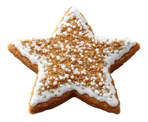 Star-shaped Christmas cookie with sugar icing, isolated on transparent background, festive dessert, photorealistic texture