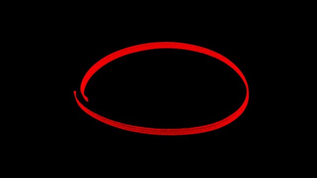Hand-drawn red circle marker animation, Hand-drawn red circle highlight animation isolated transparent background in 4k alpha channel.