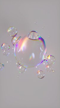 Metaball liquid transparent iridescent blobs. 3D rendering abstract multicolor moving flow bubbles. 4K looped vertical animation.