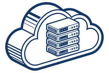 Isometric outline illustration of cloud computing concept with server racks inside a stylized cloud.