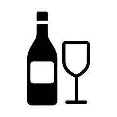 Simple Drink Bottle and Glass Icon on White.