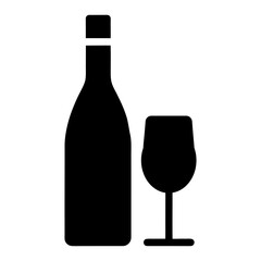 Minimal Wine Bottle and Glass Vector Icon on White.