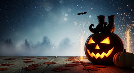 Enchanting Halloween Night with Jack O Lantern Boots and Sparkles