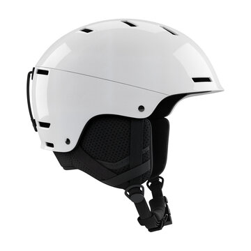 A modern white ski helmet, essential safety gear for winter sports for equipment promotions and athletic blogs. Transparent Background, Cutout