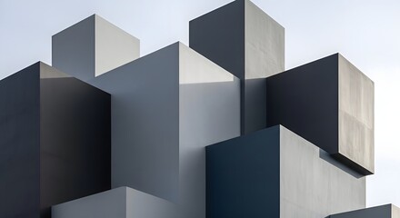 Geometric Architectural Sculpture with Sharp Angles and Contrasting Shades of Gray