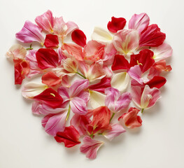 Heart Shaped Tulip Petals Arrangement on White Background