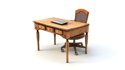 Fototapeta premium Comfortable Wooden Desk with Computer and Office Supplies for Productive Workday