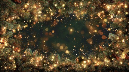 sparkling 2026 new years eve celebration with festive lights and evergreen frame