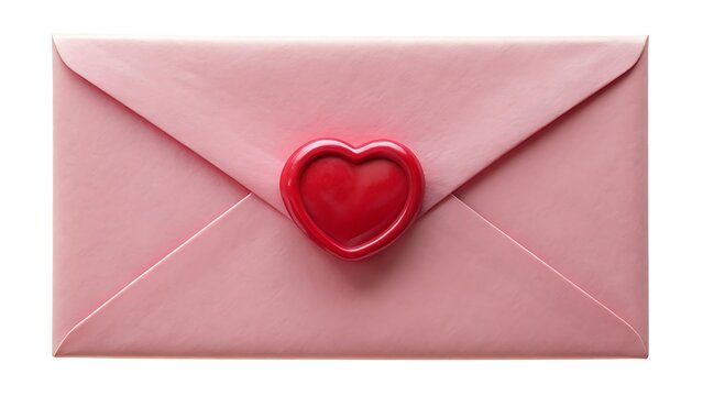 Pink envelope sealed with a red heart wax seal