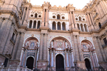 Baroque-style portal of Málaga Cathedral – Basilica of the Incarnation, Andalusia, Spain 