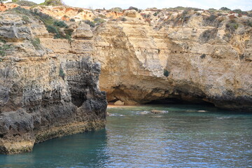 Sandstone steep cliffs of the Algarve, Albufeira, Portugal