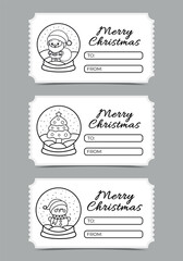 Set of Christmas tickets, cute vector children's coloring page