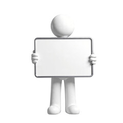 3D rendered character holding blank white presentation board for advertising and marketing - AI generated illustration with customizable message space