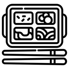 Bento box. This is a vector single icon with a dashed line style. It is suitable for various purposes, including website design, mobile app design, and logo design.