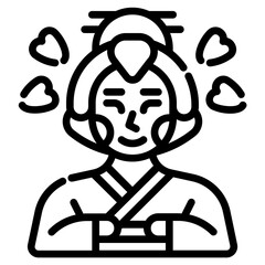 Geisha. This is a vector single icon with a dashed line style. It is suitable for various purposes, including website design, mobile app design, and logo design.