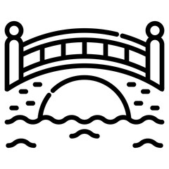 Japan garden bridge. This is a vector single icon with a dashed line style. It is suitable for various purposes, including website design, mobile app design, and logo design.