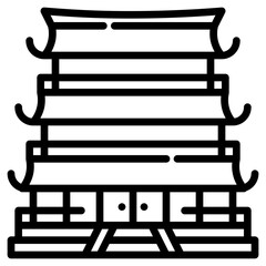 Japan pagoda. This is a vector single icon with a dashed line style. It is suitable for various purposes, including website design, mobile app design, and logo design.