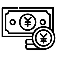 Japanese money. This is a vector single icon with a dashed line style. It is suitable for various purposes, including website design, mobile app design, and logo design.