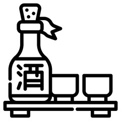 Sake bottle. This is a vector single icon with a dashed line style. It is suitable for various purposes, including website design, mobile app design, and logo design.