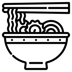 Ramen bowl. This is a vector single icon with a dashed line style. It is suitable for various purposes, including website design, mobile app design, and logo design.