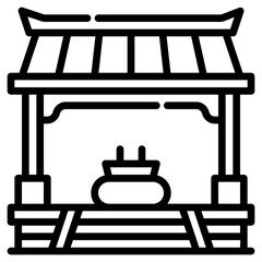 Shinto shrine. This is a vector single icon with a dashed line style. It is suitable for various purposes, including website design, mobile app design, and logo design.