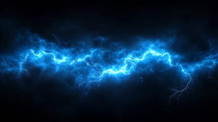 A vivid depiction of a powerful blue lightning strike against a stark black background showcasing energy