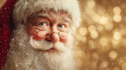 happy smiling santa claus on golden bokeh background generative ai