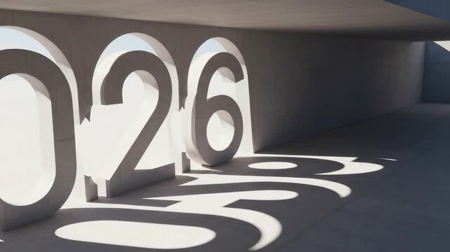 Three dimensional numbers with shadows indicating year 2026 for future planning