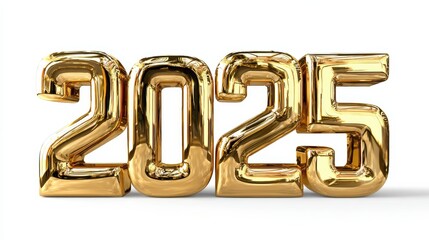 2025 happy new year 3d number gold isolated on white background