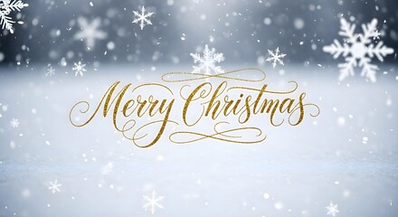 Elegant golden calligraphy wishing festive cheer on a serene snowy winter background with delicate falling snowflakes, perfect for holiday greetings
