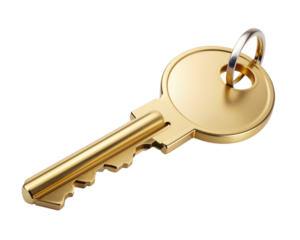 Golden key isolated on a white transparent background PNG