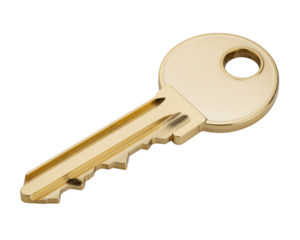 Golden key isolated on a white transparent background PNG