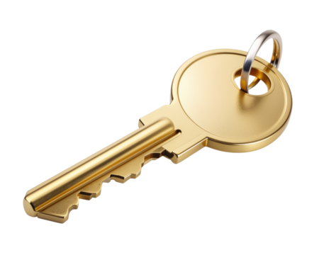 Golden key isolated on a white transparent background PNG
