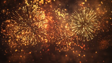 a vibrant great new year festival scene with fireworks and celebration with an object focused gold colors dominant a new hope for better future