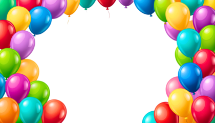 Frame with colorful balloons, copy space, text space, isolated on a white transparent background PNG