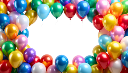 Frame with colorful balloons, copy space, text space, isolated on a white transparent background PNG