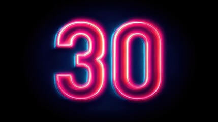 bold neon number 30 in gradient red to pink hues design with glowing edges dark blue backdrop