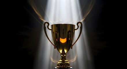 Golden trophy illuminated by spotlight signifies achievement success recognition accomplishment victory award prize celebration and high performance symbolism