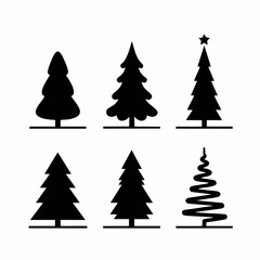vector silhouette set of christmas trees with white background