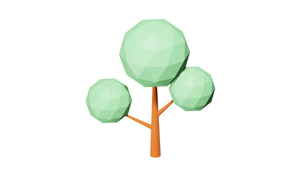 green tree lowpoly isolated on white background